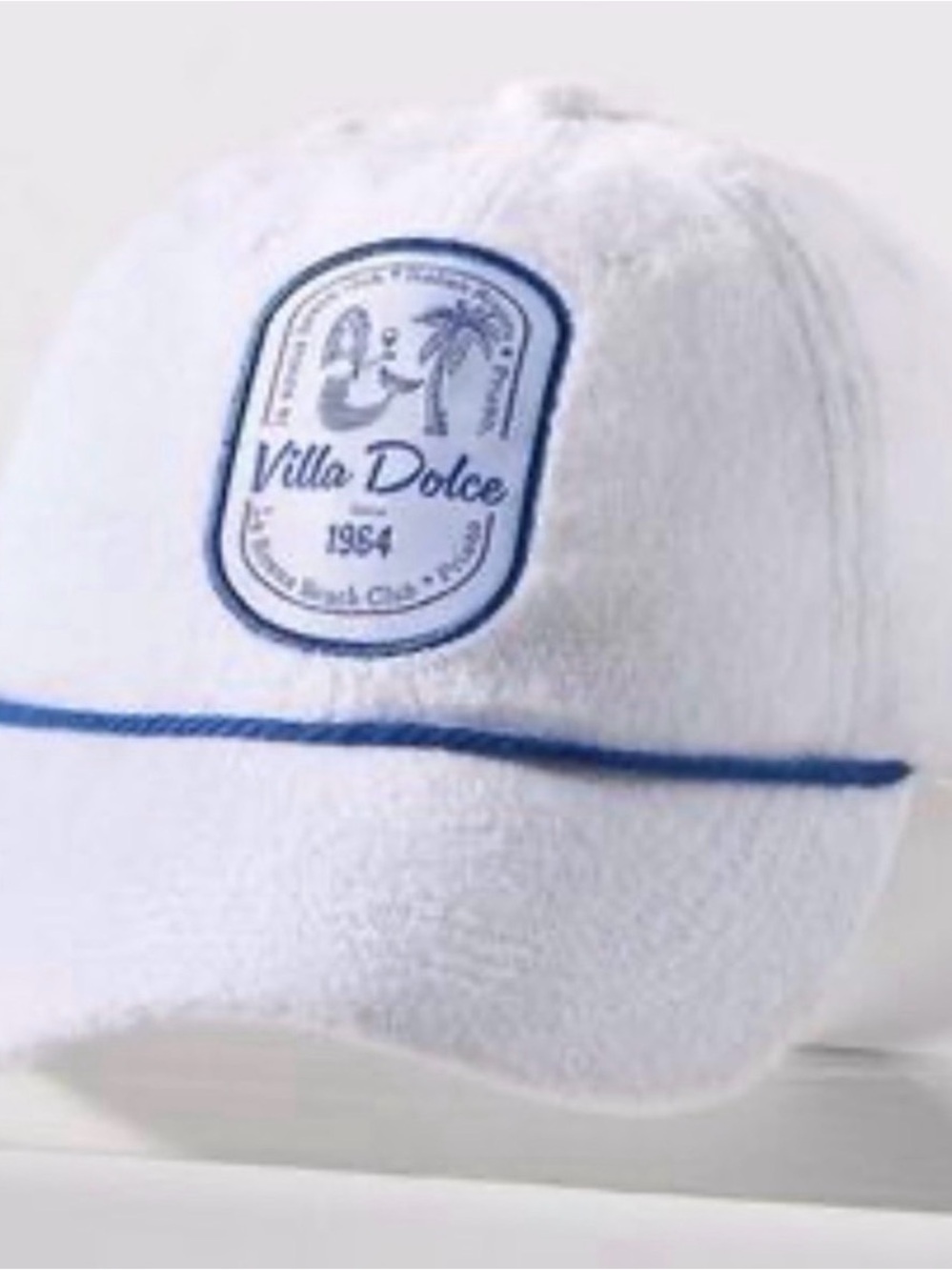 Anthropologie White Terry Cap with Blue Trim